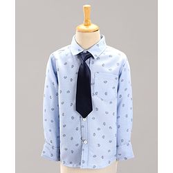 Babyhug Full Sleeves Party Suit Boat Print With Tie - Blue Grey