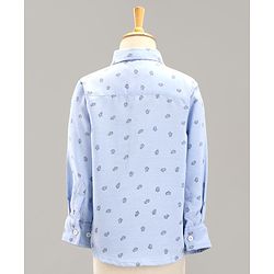 Babyhug Full Sleeves Party Suit Boat Print With Tie - Blue Grey