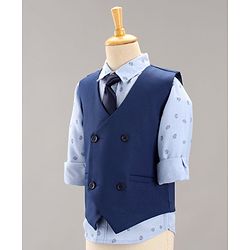 Babyhug Full Sleeves Party Suit Boat Print With Tie - Blue Grey