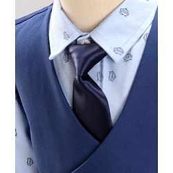 Babyhug Full Sleeves Party Suit Boat Print With Tie - Blue Grey