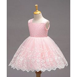 Babyhug Sleeveless Embroidered Party Wear Frock - Pink