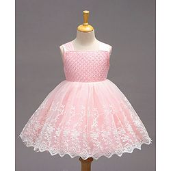Babyhug Sleeveless Embroidered Party Wear Frock - Pink