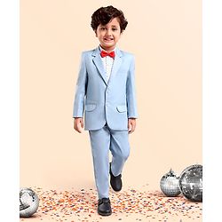 Babyhug Full Sleeves Party Suit With Bow - Blue