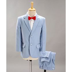 Babyhug Full Sleeves Party Suit With Bow - Blue