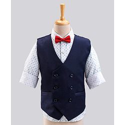 Babyhug Full Sleeves All Over Printed Shirt & Pant Set With Waistcoat - Blue