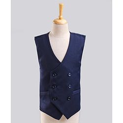 Babyhug Full Sleeves All Over Printed Shirt & Pant Set With Waistcoat - Blue