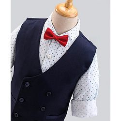 Babyhug Full Sleeves All Over Printed Shirt & Pant Set With Waistcoat - Blue