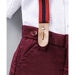 Babyhug Full Sleeves Shirt & Trouser Set with Suspenders & Bow - Red White