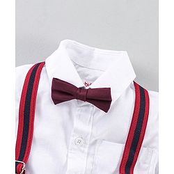 Babyhug Full Sleeves Shirt & Trouser Set with Suspenders & Bow - Red White