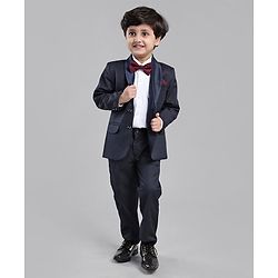 Babyhug Full Sleeves 5 Piece Party Suit With Bow & Pocket Square - Dark Blue