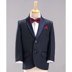 Babyhug Full Sleeves 5 Piece Party Suit With Bow & Pocket Square - Dark Blue