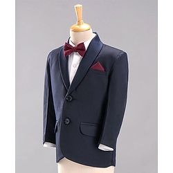 Babyhug Full Sleeves 5 Piece Party Suit With Bow & Pocket Square - Dark Blue