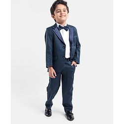 Babyhug Full Sleeves 3 Piece Party Suit - Light Navy Blue