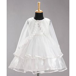 Babyhug Sleeveless Party Wear Embroidered Frock With Cape - White