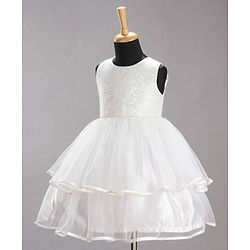 Babyhug Sleeveless Party Wear Embroidered Frock With Cape - White