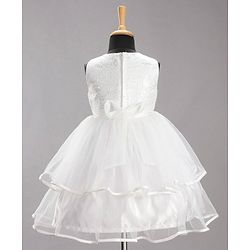 Babyhug Sleeveless Party Wear Embroidered Frock With Cape - White