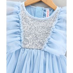 Babyhug Woven Sleeveless Ruffled Party Frock Sequin - Blue