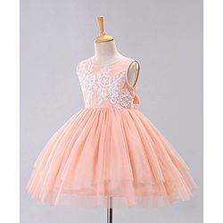 Babyhug Sleeveless Party Wear Embroidered Frock With Net Detailing- Peach