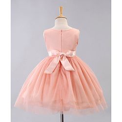 Babyhug Sleeveless Party Wear Embroidered Frock With Net Detailing- Peach