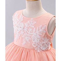 Babyhug Sleeveless Party Wear Embroidered Frock With Net Detailing- Peach