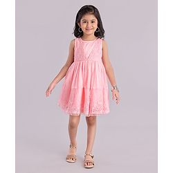 Babyhug Sleeveless Knee Length Solid Color Embroidered Party Dress - Pink