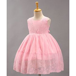 Babyhug Sleeveless Knee Length Solid Color Embroidered Party Dress - Pink