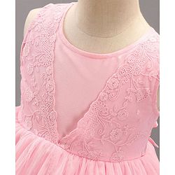 Babyhug Sleeveless Knee Length Solid Color Embroidered Party Dress - Pink