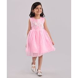 Babyhug Sleeveless Party Wear Frock Floral Embroidery & Applique- Pink