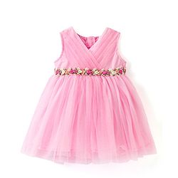 Babyhug Sleeveless Party Wear Frock With Soft Net and Corsages at Waist Line - Pink