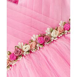 Babyhug Sleeveless Party Wear Frock With Soft Net and Corsages at Waist Line - Pink
