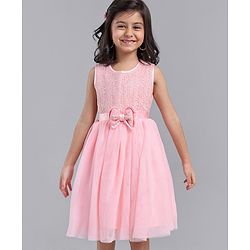 Babyhug Sleeveless Knee Length Party Dress With Bow Applique - Pink