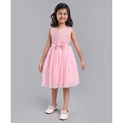 Babyhug Sleeveless Knee Length Party Dress With Bow Applique - Pink