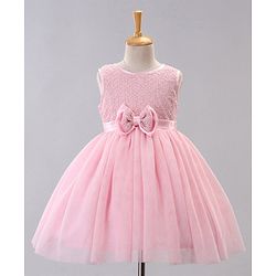 Babyhug Sleeveless Knee Length Party Dress With Bow Applique - Pink