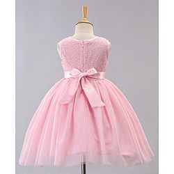 Babyhug Sleeveless Knee Length Party Dress With Bow Applique - Pink