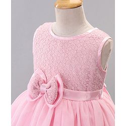 Babyhug Sleeveless Knee Length Party Dress With Bow Applique - Pink