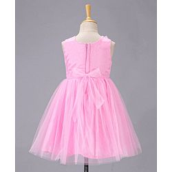 Babyhug Sleeveless Party Wear Frock With Net Detailing & Floral Applique- Pink