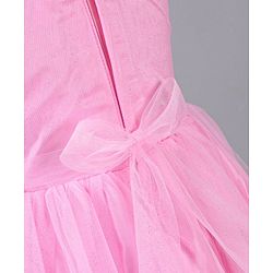 Babyhug Sleeveless Party Wear Frock With Net Detailing & Floral Applique- Pink