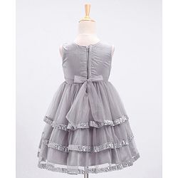 Babyhug Sleeveless Sequinned Party Wear Frock With Corsage  - Grey