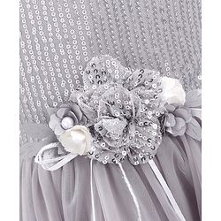 Babyhug Sleeveless Sequinned Party Wear Frock With Corsage  - Grey