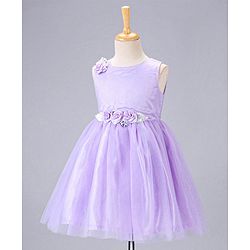 Babyhug Sleeveless Party Wear Frock With Net Detailing & Floral Applique- Purple