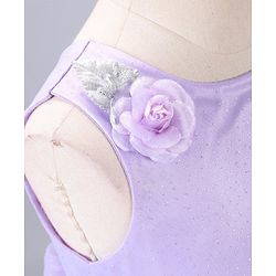 Babyhug Sleeveless Party Wear Frock With Net Detailing & Floral Applique- Purple