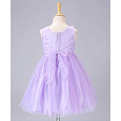 Babyhug Sleeveless Party Wear Frock With Net Detailing & Floral Applique- Purple
