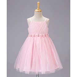 Babyhug Sleeveless Mesh Party Wear Frock With Corsage - Pink