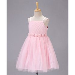 Babyhug Sleeveless Mesh Party Wear Frock With Corsage - Pink