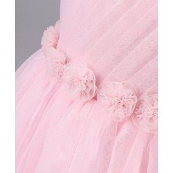 Babyhug Sleeveless Mesh Party Wear Frock With Corsage - Pink