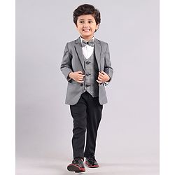 Babyhug Full Sleeves 4 Piece Party Suit With Bow - Grey