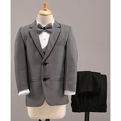 Babyhug Full Sleeves 4 Piece Party Suit With Bow - Grey