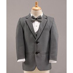 Babyhug Full Sleeves 4 Piece Party Suit With Bow - Grey