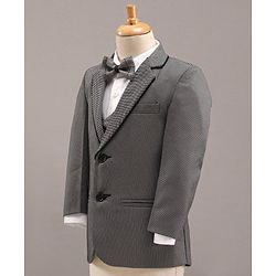 Babyhug Full Sleeves 4 Piece Party Suit With Bow - Grey