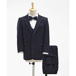Babyhug Full Sleeves Stretch Fit Party Suit with Waist Coat & Bow - Navy
